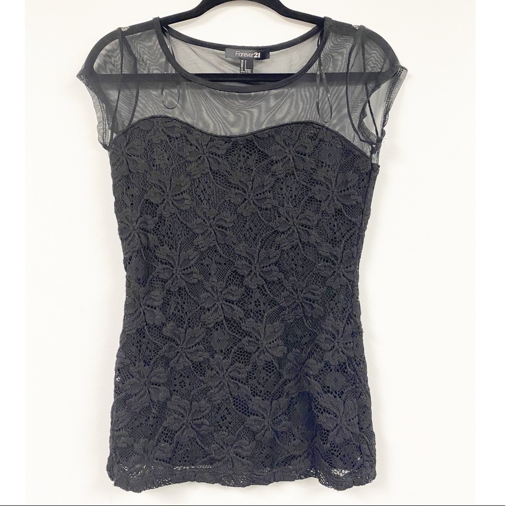 Black Floral and Sheer sweetheart Top